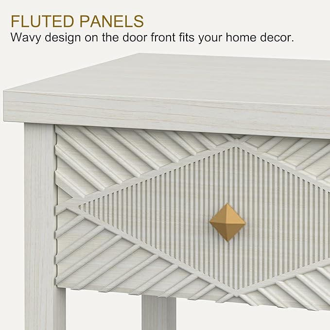 47" Fluted Console Table with 3 Drawers, Narrow Long Entryway Table with Storage Shelf, Sofa Tables for Entryway, Living Room, Behind Couch, Foyer, Hallway, Office (Beige)-CasaMuseHome