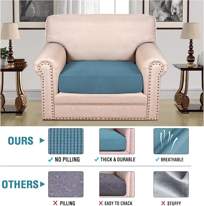 H.VERSAILTEX Super Stretch Individual Seat Cushion Covers Sofa Covers Couch Cushion Covers Slipcover Sets Thick Jacquard Textured Twill Fabric (1 Piece Chair Cushion Cover, Storm Blue)-CasaMuseHome
