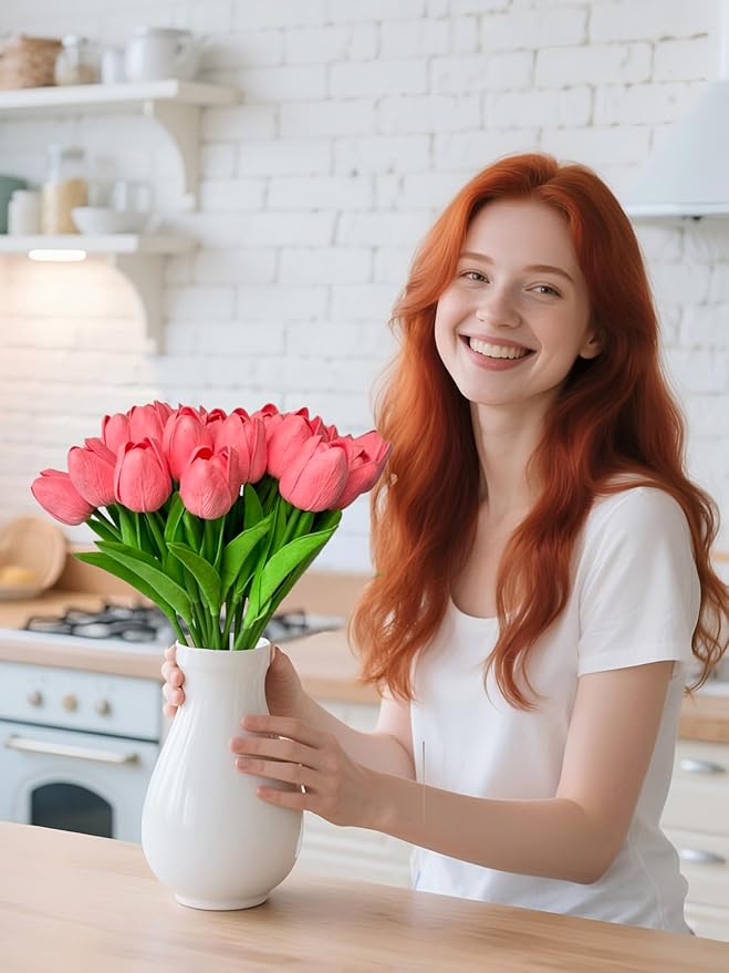 15 Pcs Artificial Tulip PU Fake Flower Realistic Touch Spring Summer Fake Flowers for Home Decor Outdoor Garden Parties and Wedding-CasaMuseHome