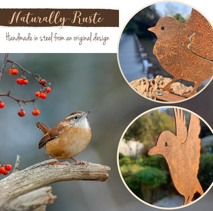 5PCS Rusty Birds Decoration,Outdoor Bird Wall Decor,Metal Birds Yard Decor, Metal Birds Craft Statue Ornaments - Garden Sculptures and Yard Art, Fence Decorations Outdoor,Rustic Garden Decor-CasaMuseHome