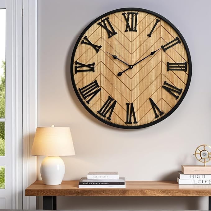 30 Inch Large Wall Clock Farmhouse Style - Brown Silent Non-Ticking Rustic Decor for Living Room, Kitchen, Bedroom-CasaMuseHome