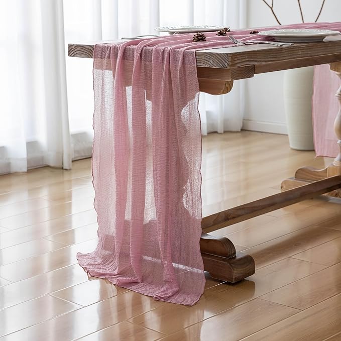 3pcs Cheesecloth Table Runner Dusty Rose Gauze 120 Inch 10 FT Rustic Boho Cheese Cloth Runner for Wedding Baby Shower Bridal Shower Party Long Sheer Centerpiece Fall Home Decoration-CasaMuseHome