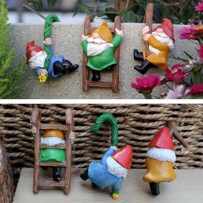 3 PCS Climbing Gnomes Tree Faces Decor Outdoor for Yard, Gnomes Statue, Outdoor Fairy Garden Resin Crafts, Flower Pot Landscape Dwarf, Micro Landscape Pendant Ornaments (3 PCS)-CasaMuseHome