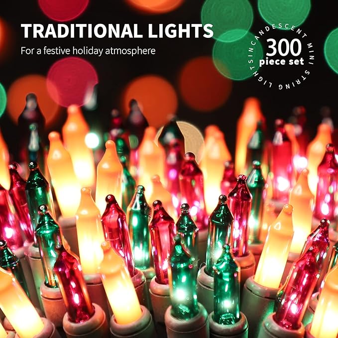 300LIGHTS(2*150L) ORANGE PURPLE and GREEN Extra-Bright With End Connectors Halloween Decorative Lights 19.44m UL Certified Mini String Light Set Waterproof for Halloween Home Garden Tree Party-CasaMuseHome