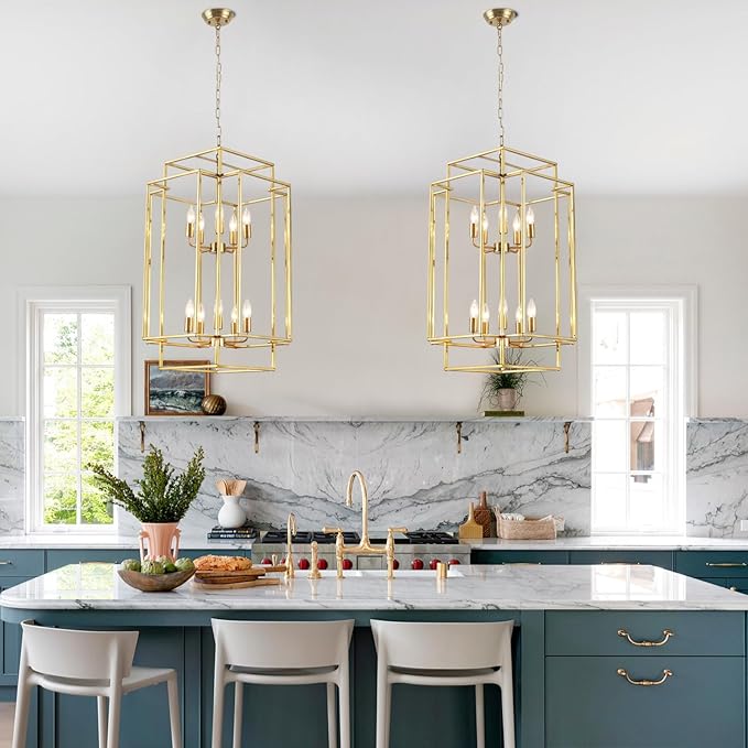 30" Farmhouse Gold Chandelier, 10-Light Foyer Lighting Fixtures, Lantern Tiered Pendant Light Fixtures, Metal Rustic High Ceiling Chandelier for Dining Room Entryway Staircase-CasaMuseHome