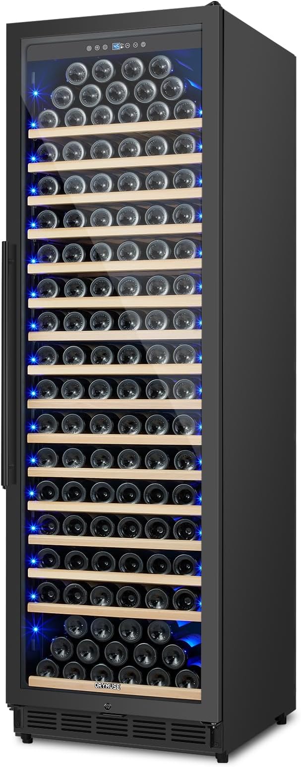 200 Bottle Upgrade Wine Cooler Refrigerator - 24 Inch Large Capacity Wine Fridge Built-In Freestanding, with Quiet Compressor, Professional Temperature Control & Wine Cellar - Black-CasaMuseHome