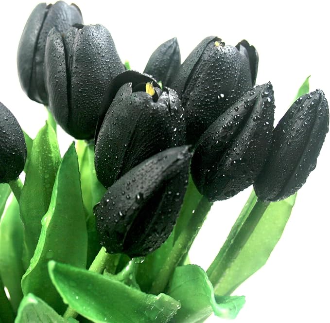 15pcs Artificial Tulips Flowers, Fake Tulips Real Touch, Faux Latex Tulips Bouquets, for Party Wedding Home Room Decoration (Black)-CasaMuseHome