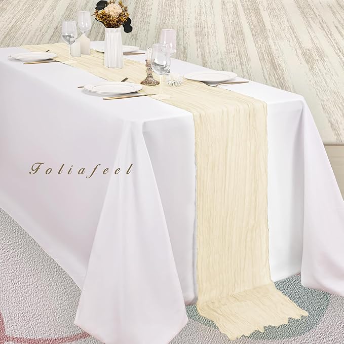 10FT 20 Pack Beige Cheesecloth Table Runner 20 x 120 Inch Long Rustic Gauze Fabric Cheese Cloth Table Runner for Wedding Bridal Baby Shower Table Decorations Boho Sheer Birthday Party Table Decor-CasaMuseHome
