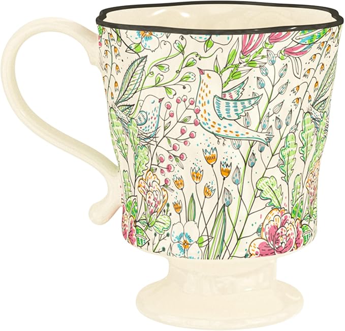 360ml -12.17oz Painted Garden floral Ceramic Mug - Cute Espresso Latte Shot Cup - Gift for Women, Dishwasher Safe-CasaMuseHome