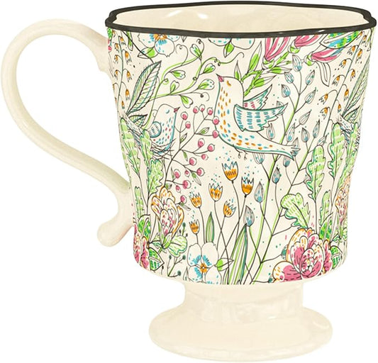 360ml -12.17oz Painted Garden floral Ceramic Mug - Cute Espresso Latte Shot Cup - Gift for Women, Dishwasher Safe-CasaMuseHome