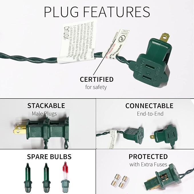 100LIGHTS Green Extra-Bright with End Connectors Christmas Decorative Lights 5.98m UL Certified Mini String Light Set Waterproof for Home Garden Holiday Christmas Tree Party Patio Wedding-CasaMuseHome