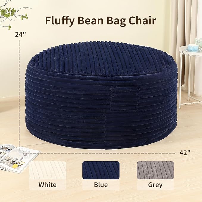 4FT Memory Foam Bean Bag Chair for Adults/Teens, Bean Bag Sofa with Fluffy Removable Cover, for Living Room Bedroom, Blue-CasaMuseHome