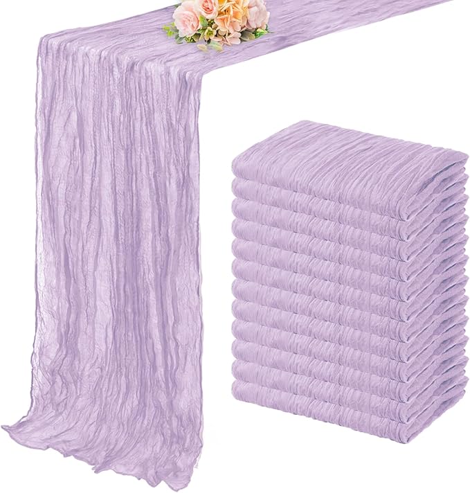 12 Pack Lilac Cheesecloth Table Runner 10FT Rustic Gauze Cheese Cloth Table Runner for Wedding 20 x 120 Inch Long Bridal Baby Shower Table Decor Boho Fabric Sheer Birthday Party Table Decorations-CasaMuseHome