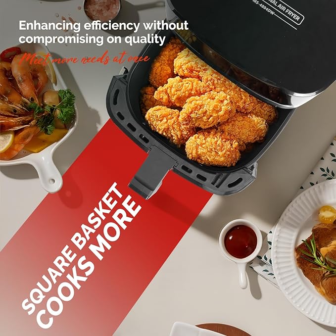 5.8QT Digital Air Fryer with Viewable Window, Adjust Temp & Timer, Air Frying, Reheat, Easy for Frozen Food, Snacks, Dinner, Large Square Basket than Round, Portable for Family & Apartment-CasaMuseHome