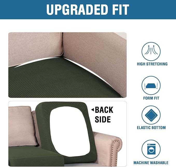 H.VERSAILTEX Super Stretch Individual Seat Cushion Covers Sofa Covers Couch Covers Slipcover Sets Thick Jacquard Textured Twill Fabric (2 Piece Large Sofa Cushion Covers, Olive)-CasaMuseHome