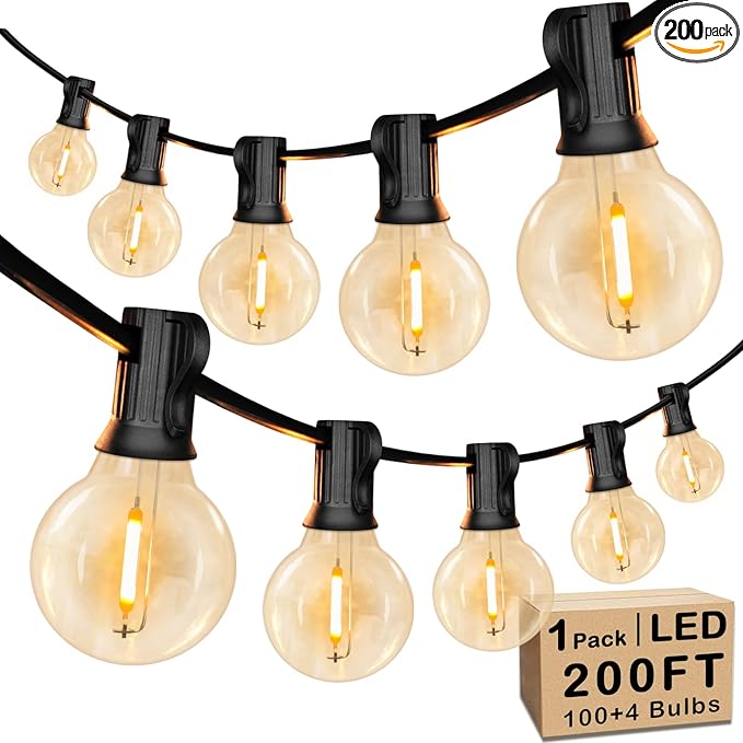 200FT LED Outdoor String Lights with 100+4 Bulbs, Shatterproof Waterproof Patio String Lights for Outside, Connectable 2200K Dimmable Commercial Hanging Light for Christmas Backyard Cafe Garden Bistro-CasaMuseHome