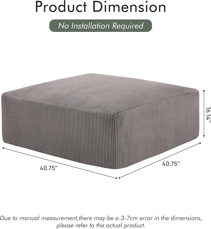 40" Square Stuffed Ottoman Pouf for Sofa Couch, Corduroy Poufs with Foam Chunk Filling, Furry & Fluffy Foot Stool Movable Ottoman. 40 * 40 Floor Poufs Foot Rest for Living Room, Grey-CasaMuseHome