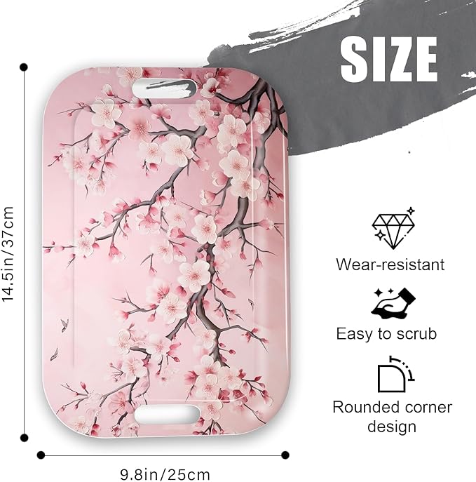 Serving Trays with Handles, 14.5 x 9.8 inch Rectangular Plastic Tray for Restaurant, Kitchen, Pink Cherry Blossom-CasaMuseHome