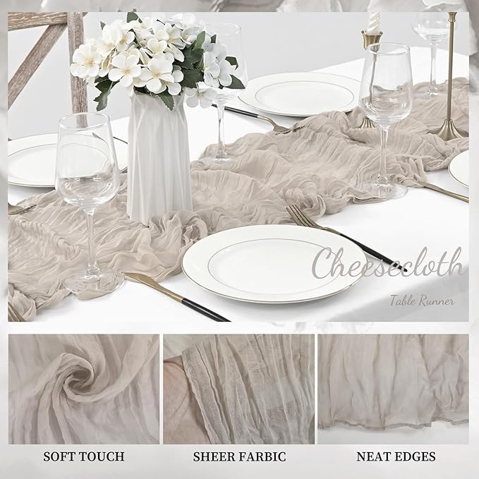6 Pack Rose Brown Cheesecloth Table Runner 10FT Rustic Gauze Fabric Cheese Cloth Table Runner for Wedding Bridal Baby Shower Table Decor Boho Sheer Birthday Party Table Decorations 20 x 120 Inch Long-CasaMuseHome
