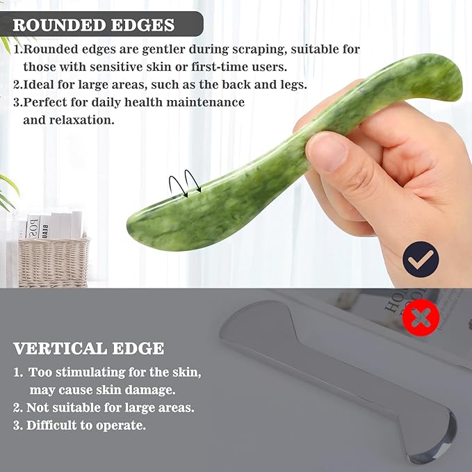 2 PCS Jade Stone Gua Sha Massage Tool, Large Guasha Muscle Scraper Tools Set with Handle Muscle Scraping Massage Tools S Shaped Anti Cellulite Spa Acupuncture Tools for Lymphatic Drainage-CasaMuseHome