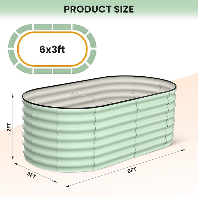 2 Pcs 6x3x2ft Oval Raised Garden Bed, Galvanized Raised Beds,Open-Ended Base Metal Raised Planter Beds,Garden Bed Outdoor,Planter Raised Boxes for Vegetables, Flowers,Tool-Free Asse,Green-CasaMuseHome