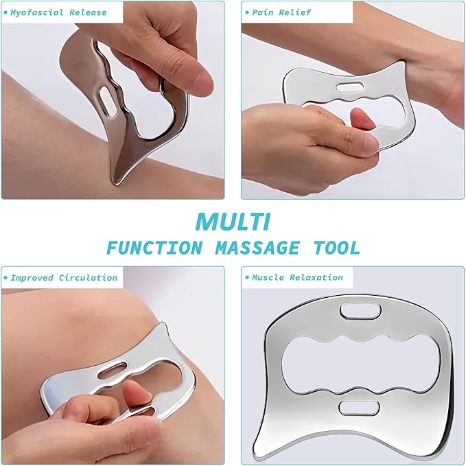 3-in-1 Stainless Steel Gua Sha Muscle Scraper Tool, IASTM Tools, Myofascial Scraping Tools for Physical Therapy, Lymphatic Drainage Massager, Soft Tissue Massage Tool-CasaMuseHome
