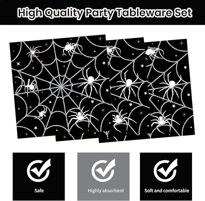 40Pcs Halloween Paper Plates and Napkins Party Supplies, Spider Web Plates Napkins Disposable Dinnerware Set for Spooky Halloween Party Decorations-CasaMuseHome