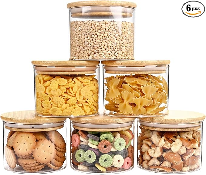 15oz Glass Food Storage Jars, Glass Jars with Bamboo Lids, Kitchen Storage Jars, Set of 6, Canisters with Airtight Lids for Spice, Coffee, Cookie, Pantry Organizers-CasaMuseHome