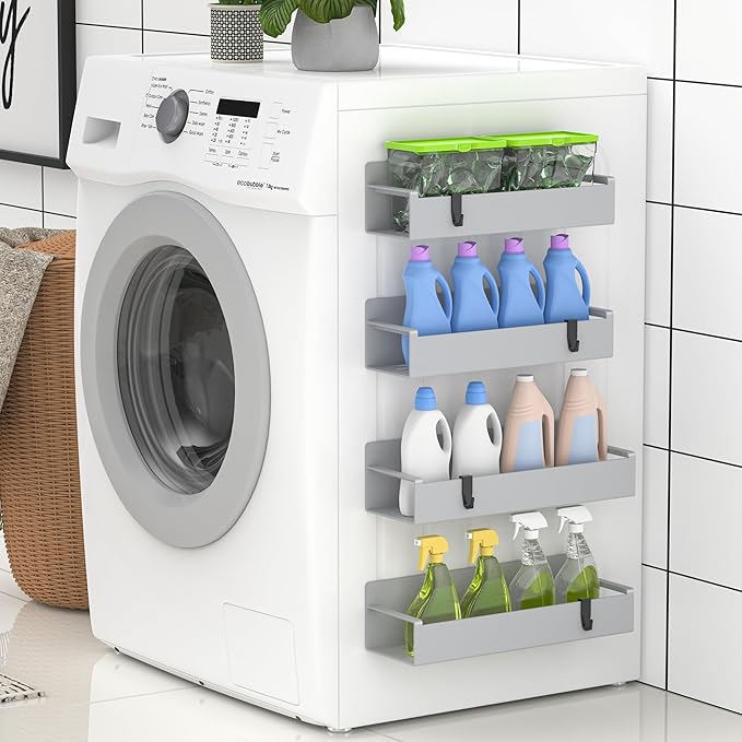 4 Pack Magnetic Spice Rack Organizer for Refrigerator and Oven, Light Gray Fridge Organizers and Storage for Kitchen-CasaMuseHome