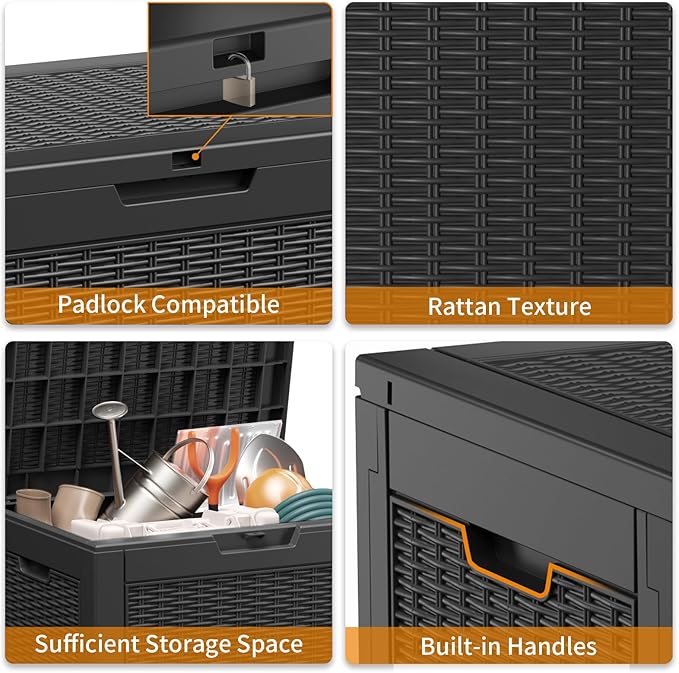 30 Gallon Resin Deck Box, Lockable Patio Outdoor Storage Box for Furniture, Garden Tools and Tools Storage, Waterproof Outside Storage Boxes - Black-CasaMuseHome