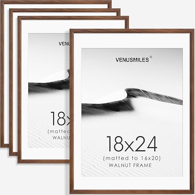 18x24 Poster Frame Set of 4 Natural Solid Walnut Photo Frames with 16x20 Removable Mat Wall Hanging Large Handcrafted Frame with HD Plexiglass Wall and Tabletop Display Large Picture Frame-CasaMuseHome