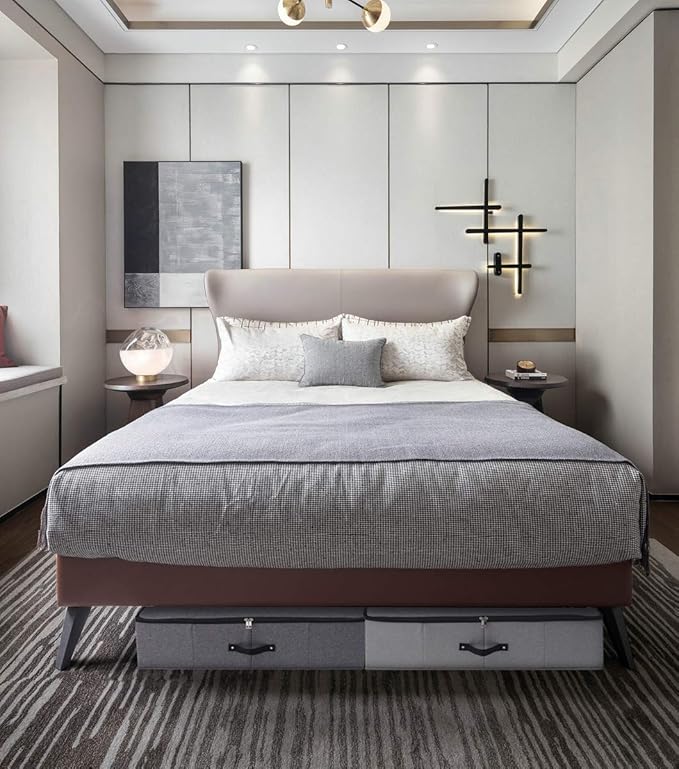 2PCS Foldable Under Bed Storage Box with Plastic Support Liner, Handles, Zipper lid, Blankets Clothes Comforters Storage Bin Organizer for Bedroom and Closet, 29×15×7inch, Black Grey-CasaMuseHome