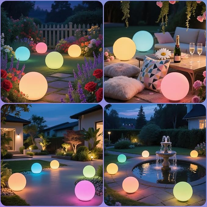 8-in Solar Globe Light Outdoor, Waterproof Solar Ball Light for Outside w/Remote, 16 RGB Color Changing Glowing Orb Lamp Landscape Lighting Mood Lamp w/Ground Stake for Garden Patio Yard Pathway Decor-CasaMuseHome