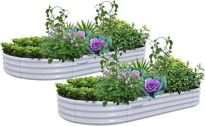 2 Pack 8x4x1FT Galvanized Raised Garden Bed Kit Oval Metal Ground Planter Box Outdoor Bottomless Planter Raised Beds for Vegetables Flowers Herbs Fruits, Gray-CasaMuseHome