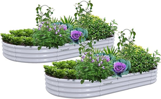 2 Pack 8x4x1FT Galvanized Raised Garden Bed Kit Oval Metal Ground Planter Box Outdoor Bottomless Planter Raised Beds for Vegetables Flowers Herbs Fruits, Gray-CasaMuseHome