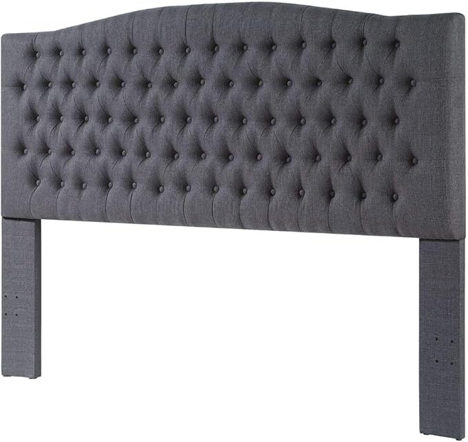 24KF Upholstered Tufted Button Linen Fabric Headboard,Comfortable Fashional Headboard King/CA King Size,Dark Gray-CasaMuseHome