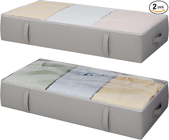 2-Pack Under Bed Storage Containers, 6 Inches Tall Underbed Clothes Storage Organizer Bin with Sturdy Sidewalls/Bottom, Underbed Storage Bins 2 Storage Thin Bins-CasaMuseHome