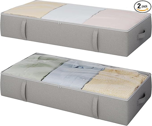 2-Pack Under Bed Storage Containers, 6 Inches Tall Underbed Clothes Storage Organizer Bin with Sturdy Sidewalls/Bottom, Underbed Storage Bins 2 Storage Thin Bins-CasaMuseHome