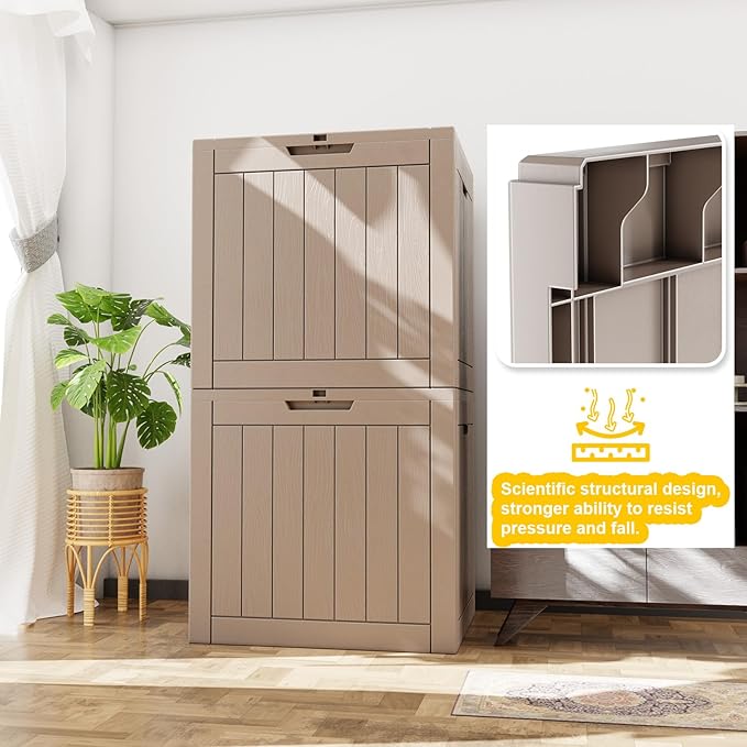 36 Gallon Outdoor Deck Box,Storage Lockable Waterproof Patio Furniture,Garden Tools,Cushions,Pool Accessories Outside Storage Resin Box(Grey)-CasaMuseHome