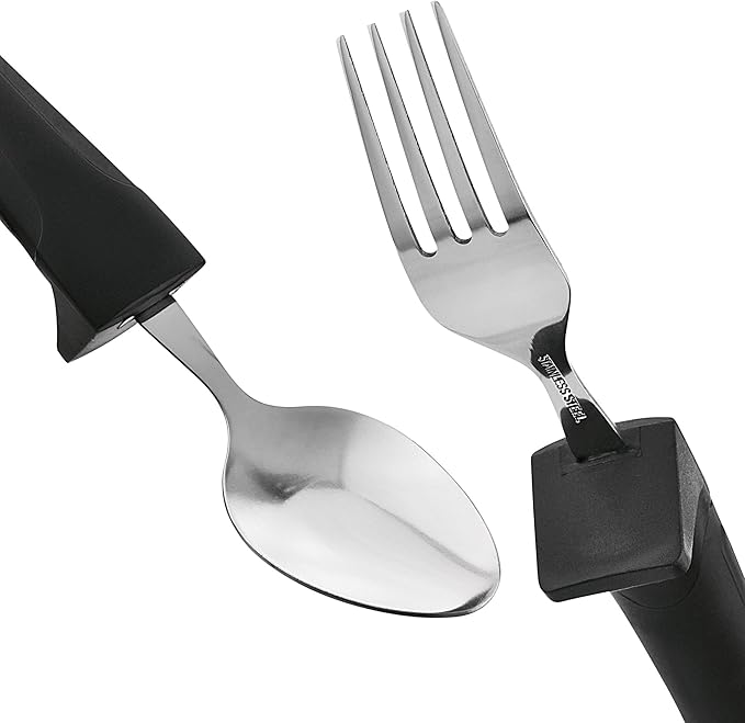 Adaptive Eating Utensils by Celley for Elderly, Handicapped | 4pc Easy Grip Silverware Stainless Steel Knife, Fork, 2 Spoons – (Black)-CasaMuseHome
