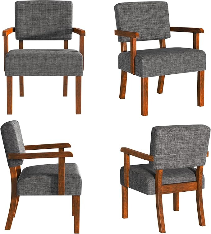 Accent Chair Set of 2 with Table, Living Room Chairs with Soft Seat and Armrests for Living Room Bedroom Reading Room Waiting Room, Grey (AC01)-CasaMuseHome