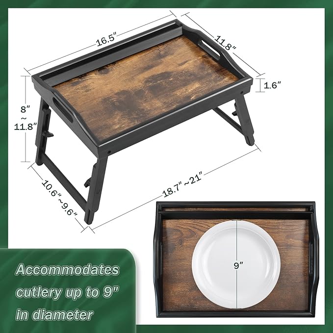 2 Pack Bed Tray Table Breakfast Trays Serving Tray Adjustable Height for Eating Bamboo Bed Laptap Floding Legs with Handles and Phone Holders-CasaMuseHome