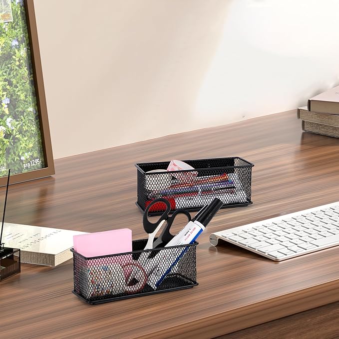 6.29'' × 2.28'' × 2.48 Black Magnetic Basket for Refrigerator Magnetic Pen Holder Locker Organizer for Home Office Accessories Magnetic Basket for Whiteboard，Set of 2-CasaMuseHome