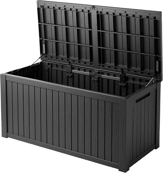 150 Gallon Double-Wall Resin Deck Box - Lockable Waterproof Outdoor Storage Box, 1000lbs Capacity & Doubles as Seating for Patio Furniture - Garden Tools, Pool Accessories (Black)-CasaMuseHome