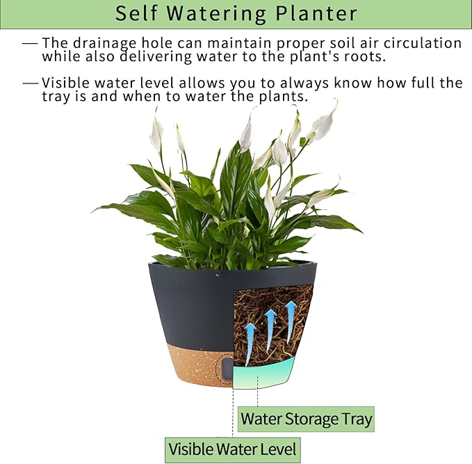 2 Pack Hanging Planters for Indoor Outdoor Plants, 10 Inch Hanging Flower Pot Basket with Drainage Hole with Removable Tray&Hooks Self Watering Plant Pot for Hanging Plants, Dark Grey-CasaMuseHome