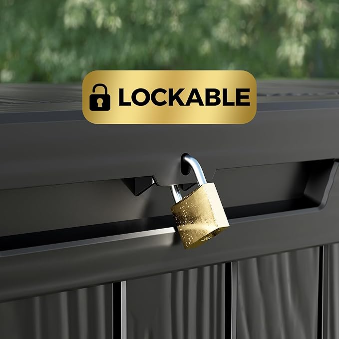 80 Gallon Lockable Resin Deck Box, Waterproof & UV-Resistant Outdoor Storage Box for Outdoor Cushion Storage, Garden Tools & Pool Accessories Storage, Black-CasaMuseHome