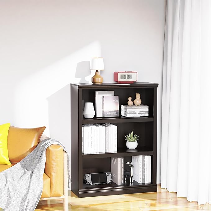 43 in Tall Bookcase, 3-Tier Bookshelf Open Storage, 33 inch Wide Floor Standing Indoor Furniture, Book Cases for Home School Library Office Bedroom Kids, Dark Cherry 3 Tiers-CasaMuseHome