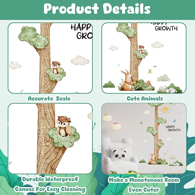 3D Cartoon Height Chart for Kids, DIY Growth Stickers, Removable Height Wall Chart for Kids Nursery, Bedroom, Bathroom-CasaMuseHome