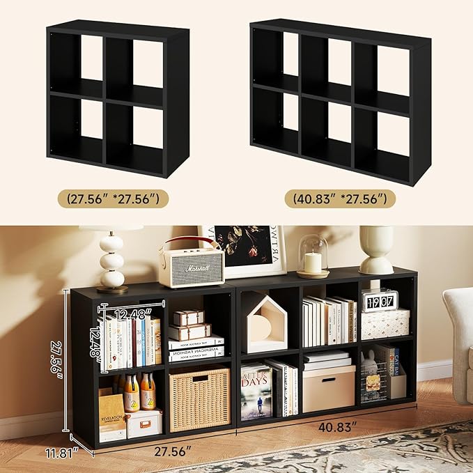 6 Cube Storage Organizer, Black Bookshelf with Storage, 2 Tier Storage Cubes, Freestanding Storage Organizer with Shelves for Living Room, Study-CasaMuseHome
