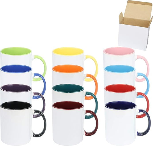 11oz White Ceramic Sublimation Coffee Mug in White Gift Box, 12 Mixed Colors, Case of 12-CasaMuseHome